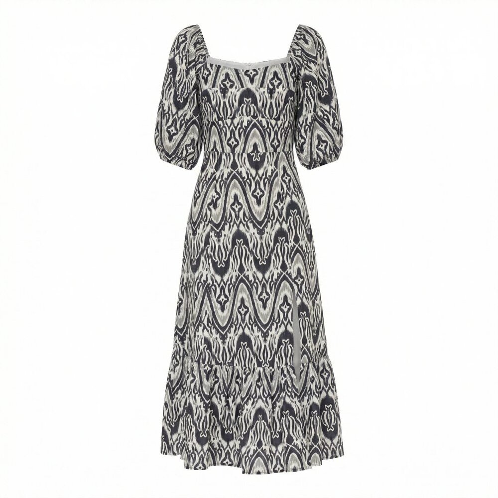 Bagatelle Ikat Print Midi Dress Puff Sleeve Women’s